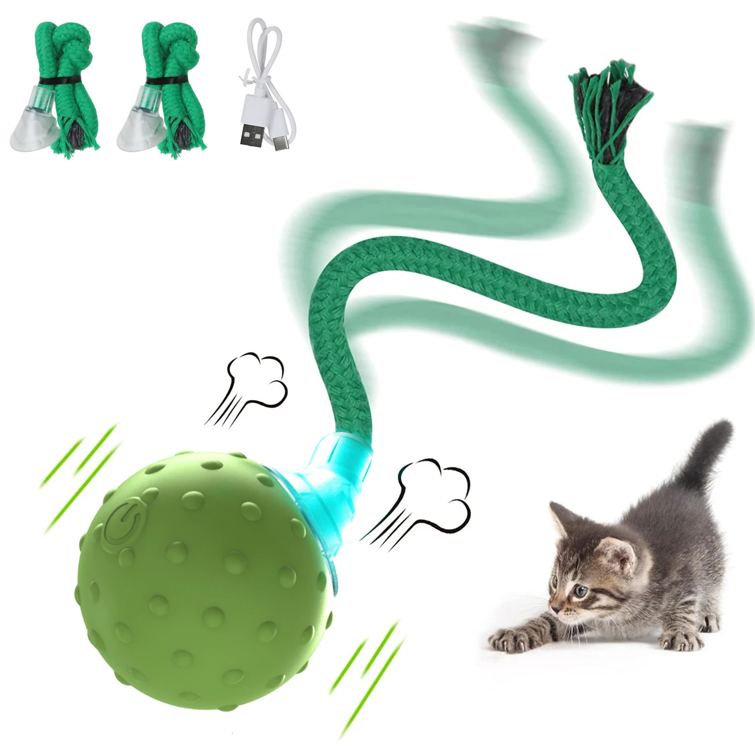 Cat Rolling Ball Interactive Toy Motion Activated Automatic Moving Ball Toy with Long Tail Teaser Simulation Bird Sound 241125