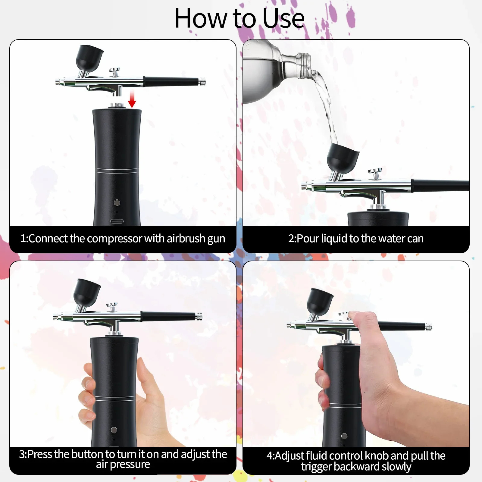 Portable Rechargeable Wireless Airbrush With Compressor Single Action Spray Gun For Face Beauty Nail Art Tattoo Craft Cake Paint y241121