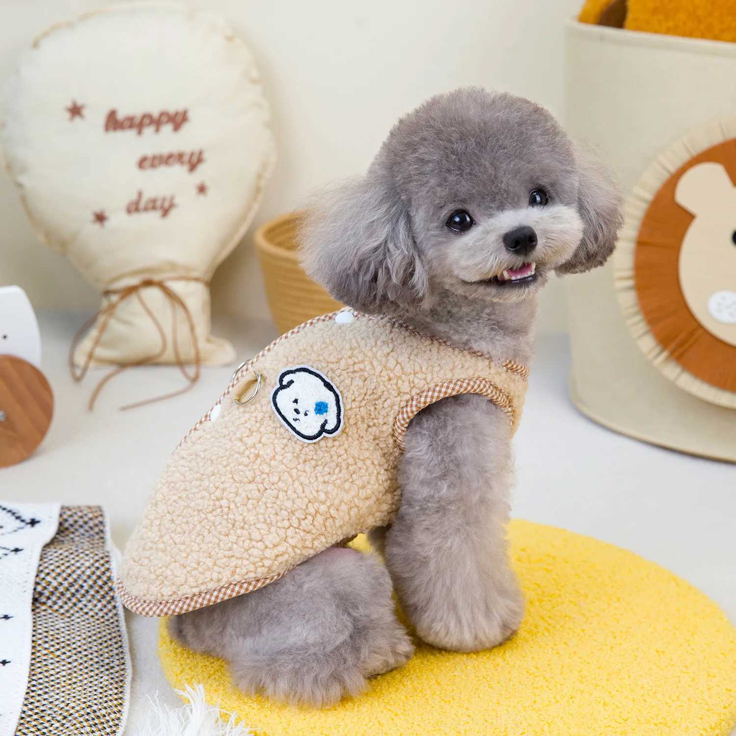 Dog Lambskin Vest Pet Plush Coat Cat Autumn and Winter Teddy Bear Back Opening Granular Lambskin Vest Dog Clothes for Small DogsXJ241125