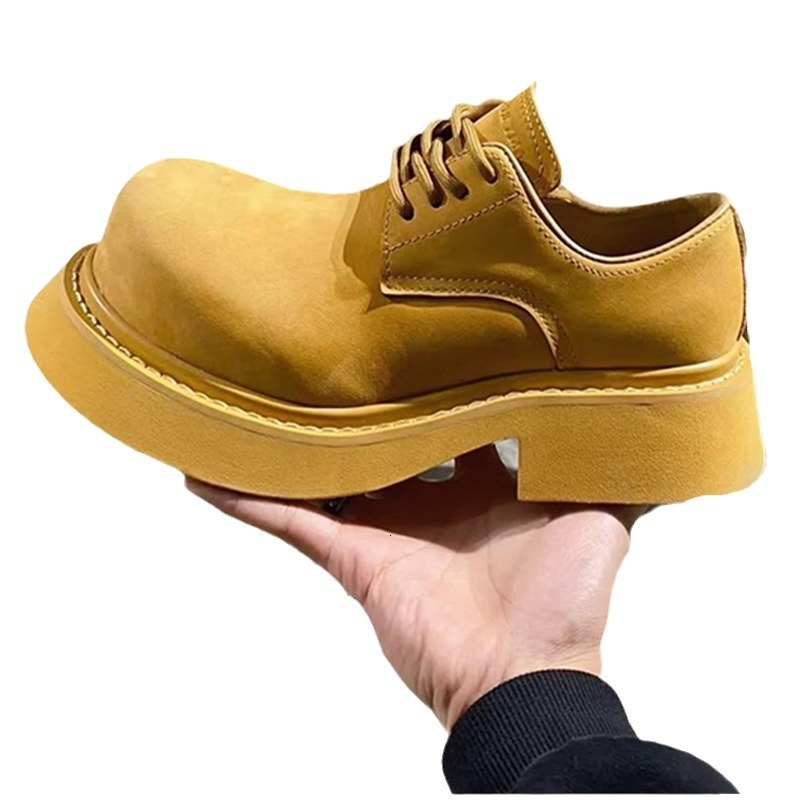 New Edition Carbon Black Big Head Leather Derby Couple's Casual Single Men's And Women's Same Shoes