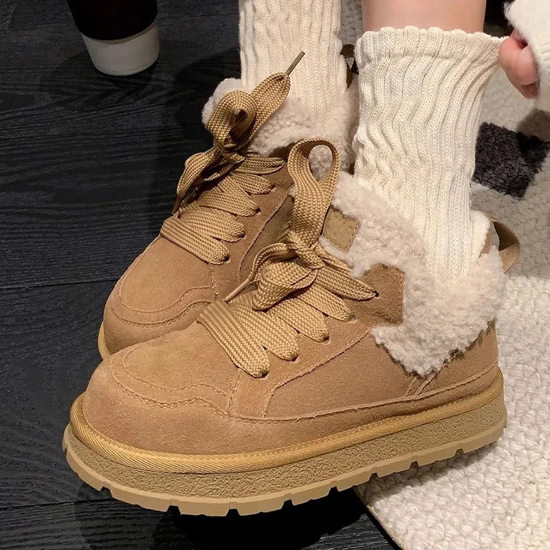 Fur Platform Women Snow Boots Suede Flats Warm Shoes Casual Ankle Boots Woman Trend Cozy Short Plush Mujer Zapatos 241125
