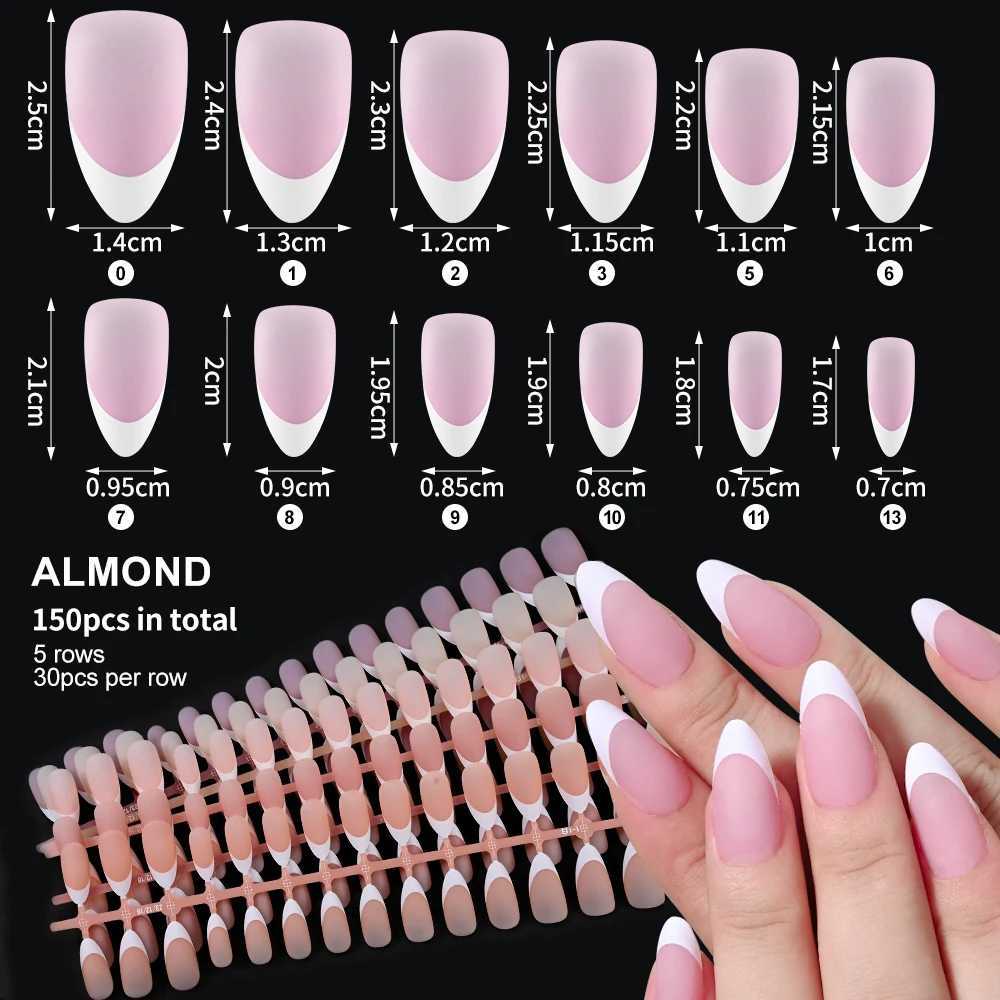 150Pcs pre made French fake nails without scars paraffin wax almond fake nails artificial nails pressed nailsW241125
