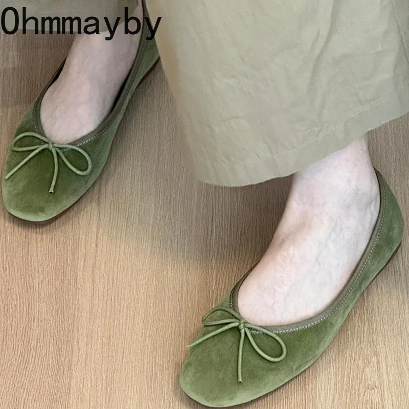 Slip On Women Velvet Flats Fashion Elegant Butterfly-knot Spring Autumn Ladies Comfort Soft Sole Mary Jane Shoes 241125