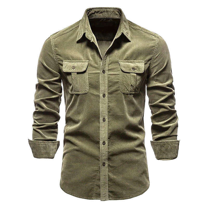 Foreign Trade Autumn Cotton Basic Japanese Corduroy Men's Business Slim Fit Casual Shirt Long Sleeved Set