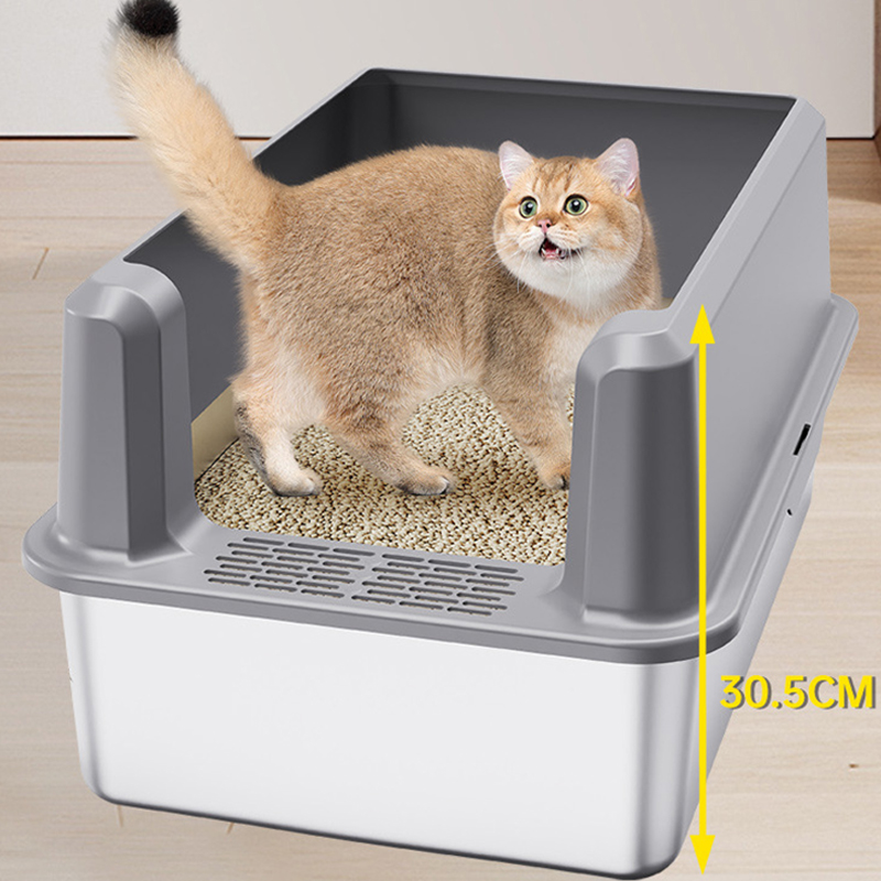 Stainless Steel Litter Box with Shovel Large Toilet Enclosure for s Easy Clean Metal Pan Anti-Leakage