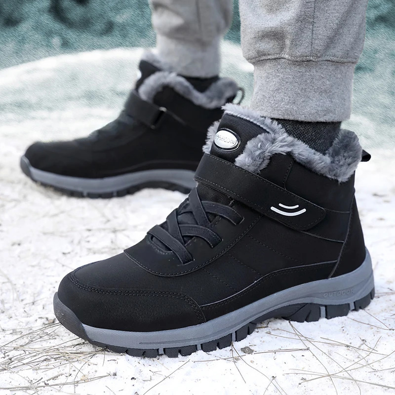 Snow Boots for Men Casual Winter Shoes Platform Non-slip Warm Fur Ankle Boots Plush Combat Outdoor Hiking Motorcycle Boots 241125