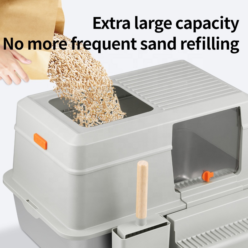Oversized Stainless Steel Cat Litter Box Anti-Splash Easy Clean Non-Stick Bottom Maine Puppet-Deodorant Cat Toilet Plastic