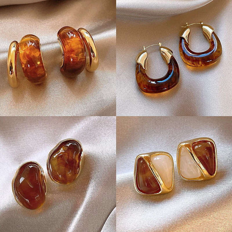 Elegant High-End Geometric Sier Needle Maillard Earrings - Niche Design with Style