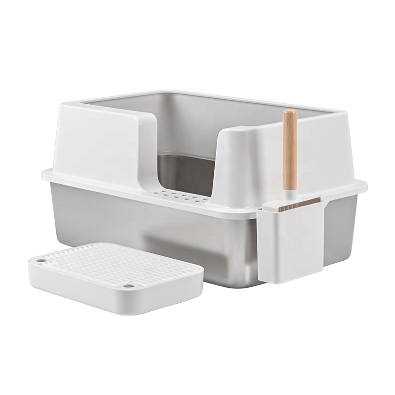 Oversized Stainless Steel Cat Litter Box High Splash Prevention Non-Stick Bottom Easy Clean No Odor Leak Cat Litter Accessory