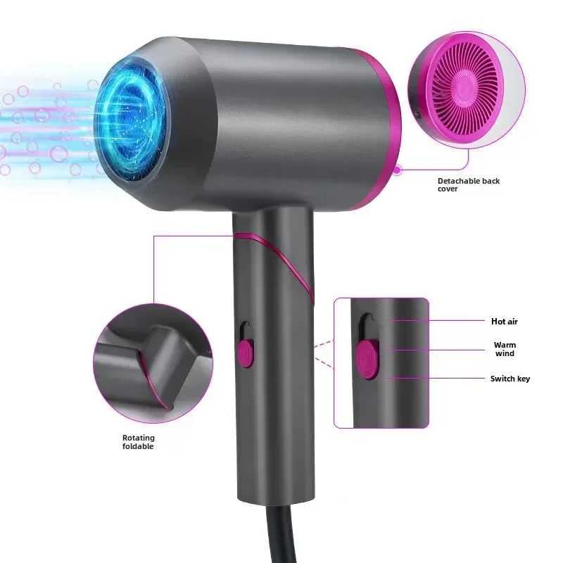 Negative ion hair dryer with foldable handle fast drying low-noise portable constant temperature hair dryer W241125