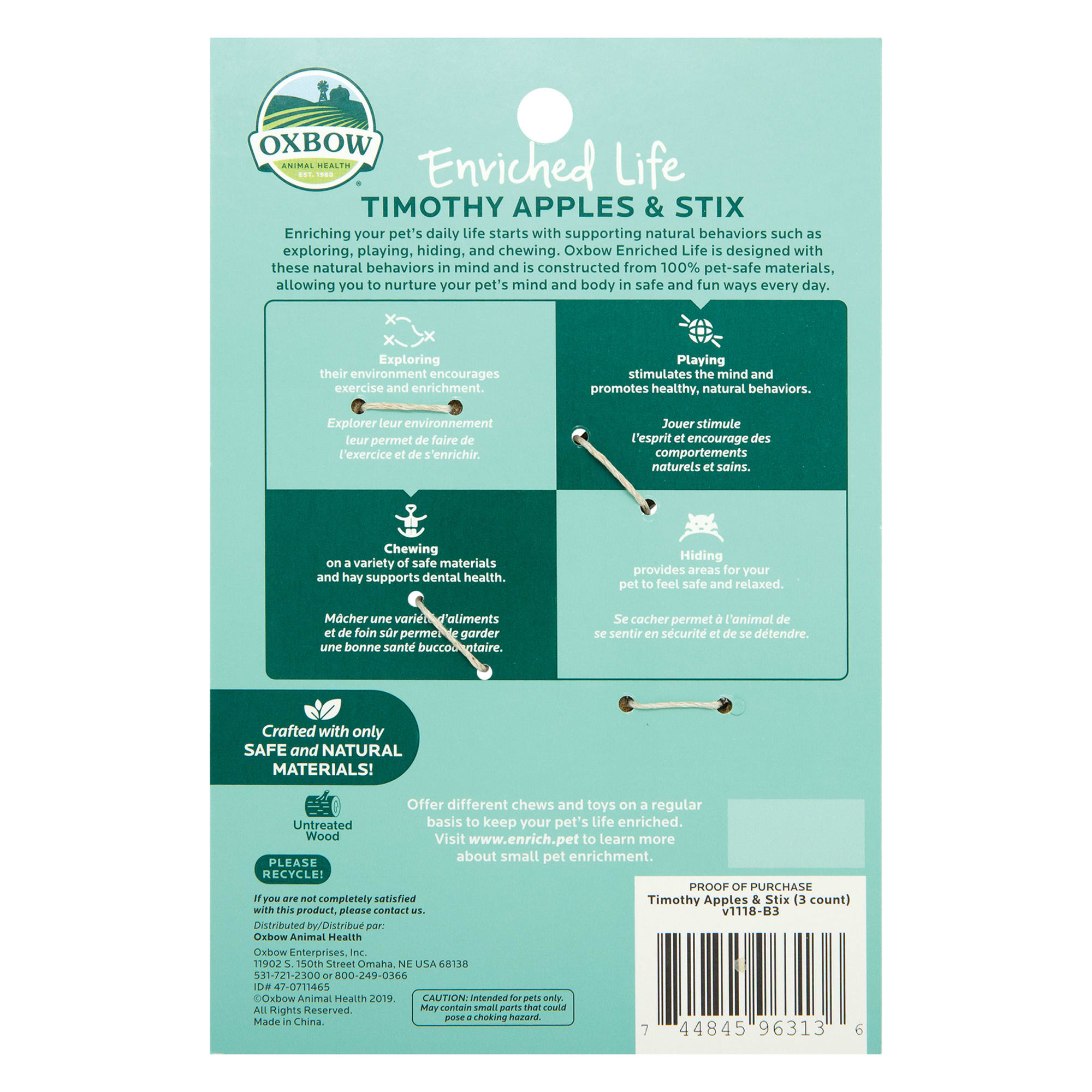 Oxbow Enriched Life Timothy Apple & Stix for Small Animals