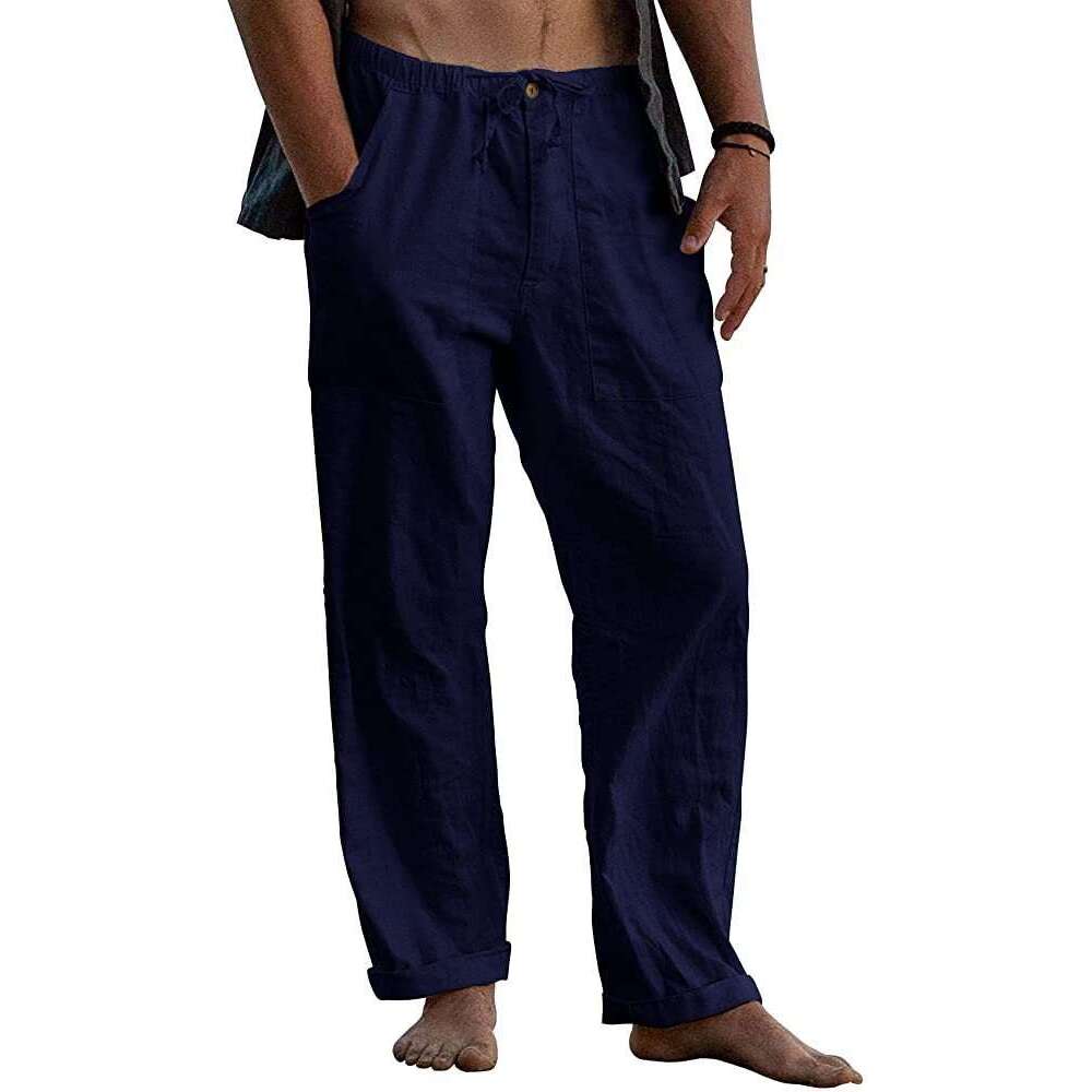 Men's En Pants Yoga Beach Loose Casual Summer Waist Drawstring With Pocket B3