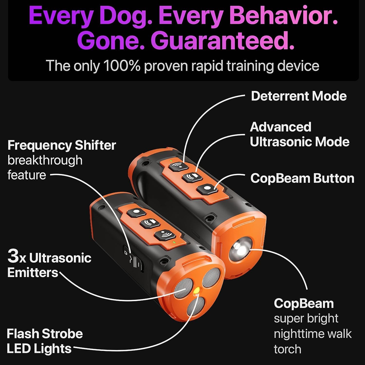 Rechargeable Dog Bark Deterrent Devices 50 Feet Range Ultrasonic Dog Repeller Training Tool Anti Bark Device for Dogs