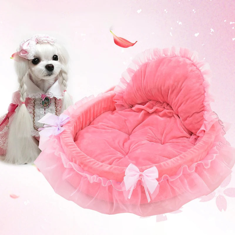 Cute Bow Lace Dog Bed Small Puppy Mattresses Sleeping Mat On The Floor Warm Mat Detachable Pet Dog Basket Pet Beds Furnitures 241125