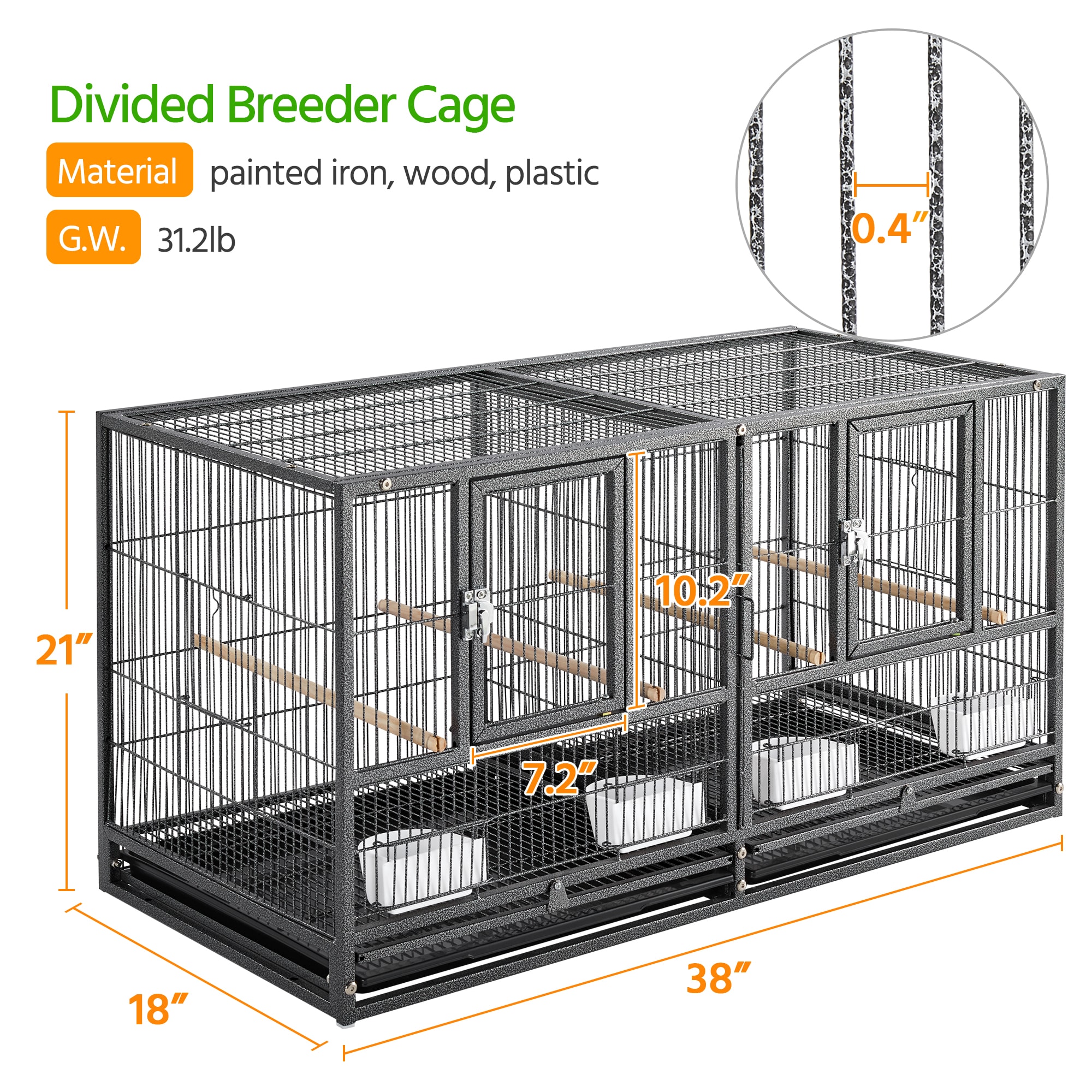 Topeakmart Black 21" Divided Bird Cage for Small Birds