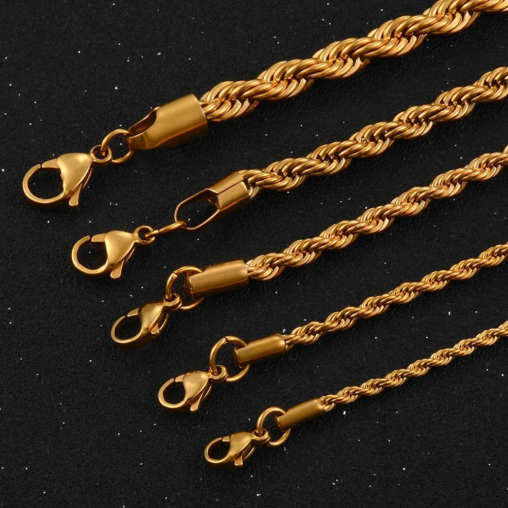 25MM M 4MM 5MM 18k Real Gold Plated Stainless Steel Twist Rope Chain No Fade Necklace Jewelry for Men Women 241122