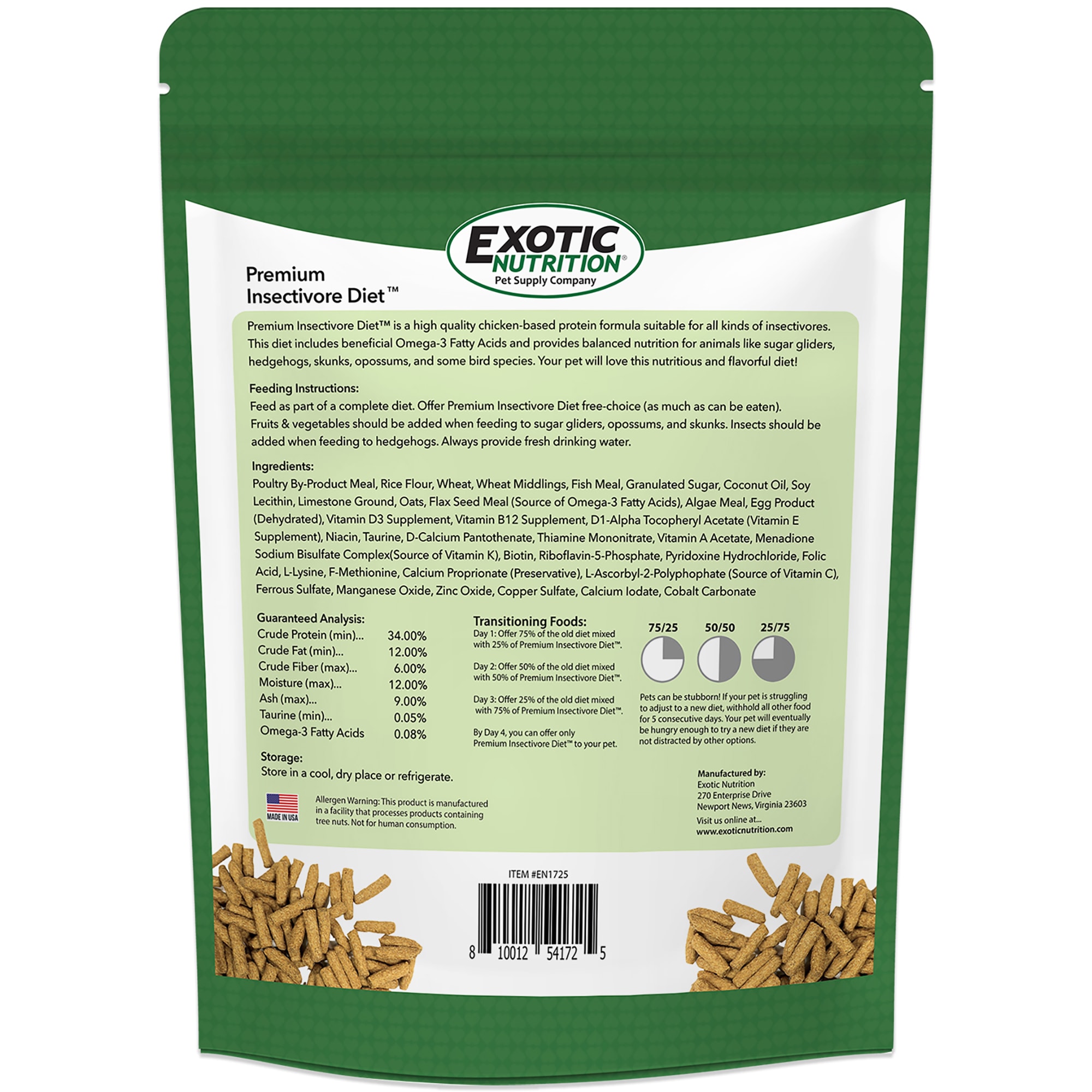 Exotic Nutrition Premium Insectivore Diet Small Pet Food, 1.25 lbs.