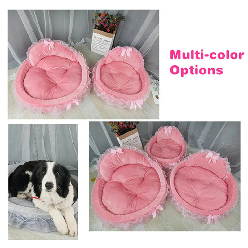 Cute Bow Lace Dog Bed Small Puppy Mattresses Sleeping Mat On The Floor Warm Mat Detachable Pet Dog Basket Pet Beds Furnitures 241125