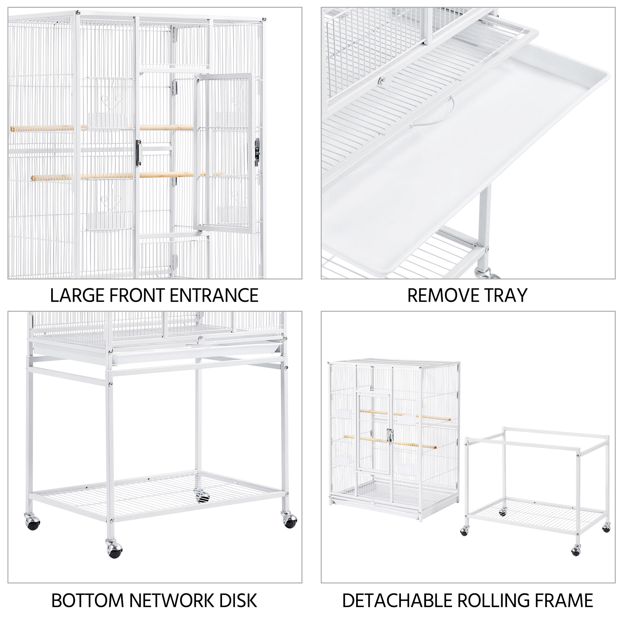 Topeakmart White Metal Bird Cage with Rolling Detachable Stand, 53.5" H