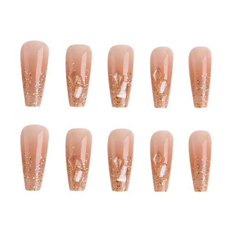 24 pieces/1 box of long ice penetrating square diamond sparkling pure fake nailsW241125