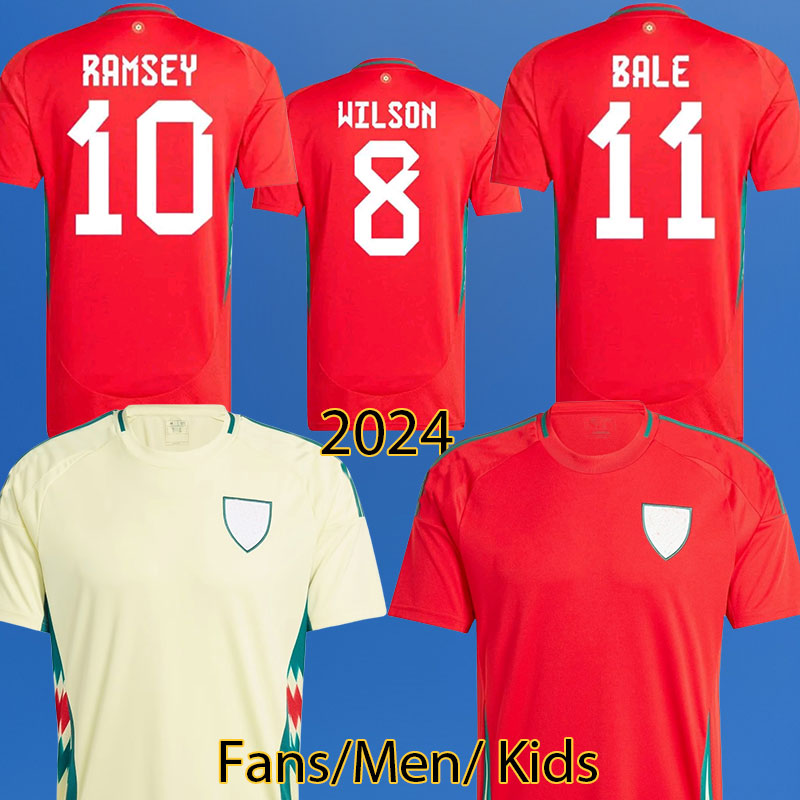 2024 Euro Wales Soccer Jerseys JOHNSON BALE WILSON ALLEN RAMSEY national team 24 25 VOKES Home Away Football Shirts Men Sets Kids Kit Uniforms