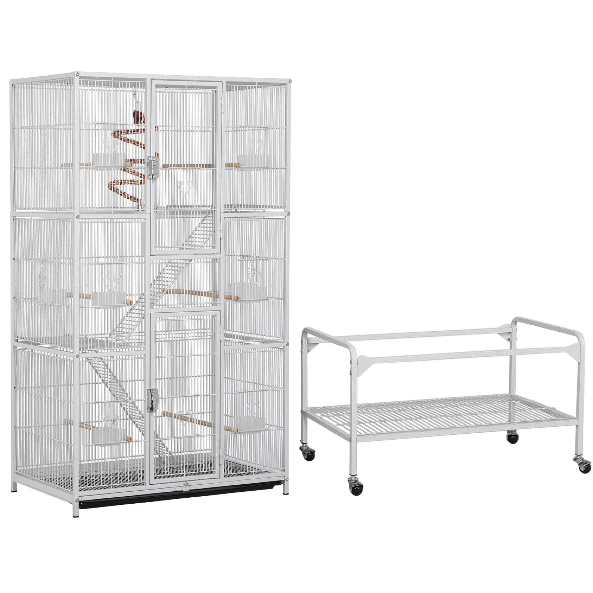 Topeakmart White Large Bird Cage with Rolling Detachable Stand, 69" H