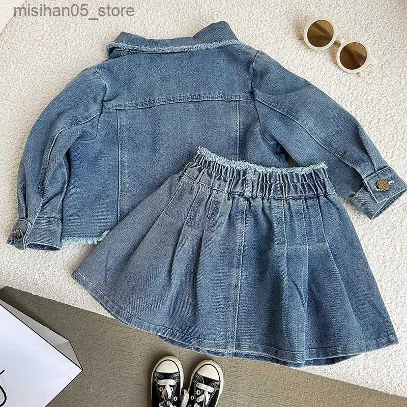 Clothing Sets Fashion Baby Girl Jean Clothes Set Jacket+Skirt 2PCS Infant Toddler Child Denim Suit Spring Autumn 1-10Y Q240425