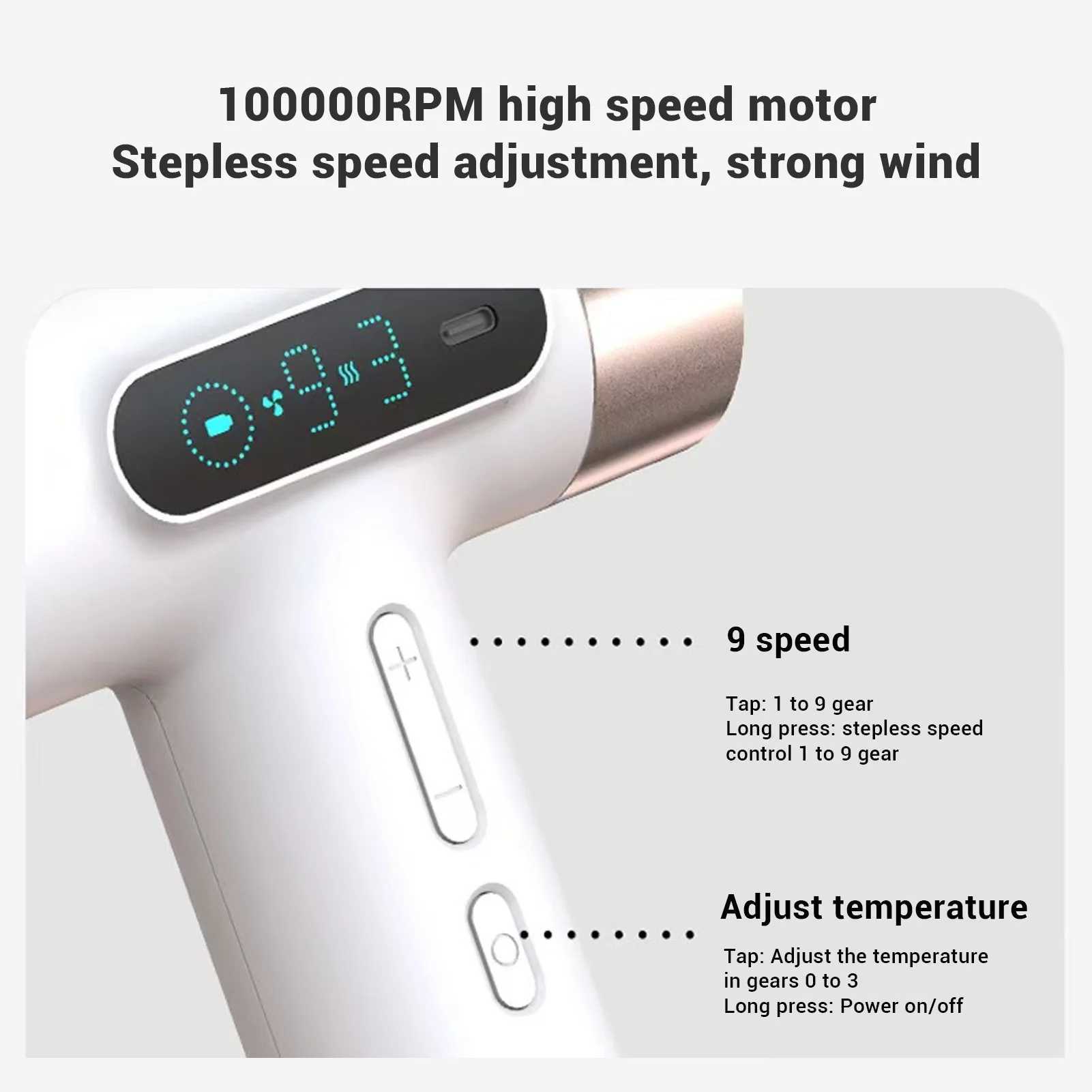 Cordless portable hair dryer with long battery life adjustable temperature enhanced safety 300W suitable for dormitories W241125