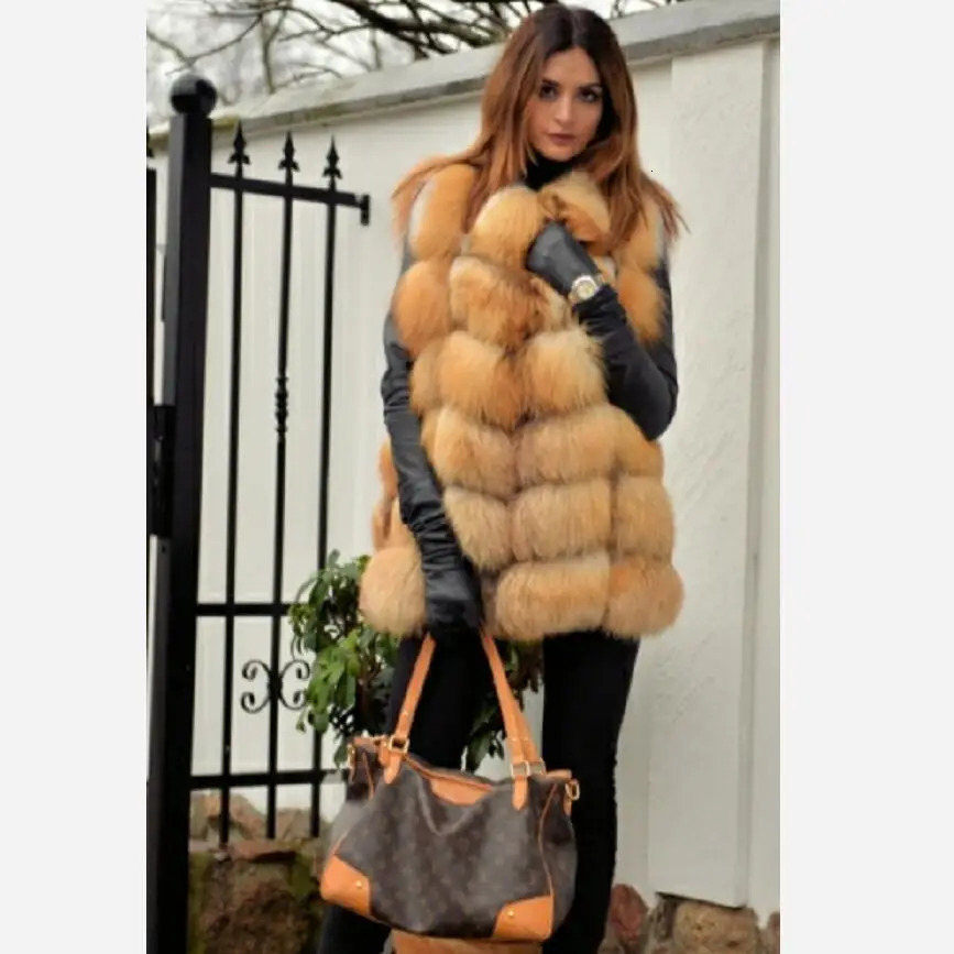 Autumn and Winter Womens Red Fur Vest Natural Real Casual Fashion warm European Style Street style 241120