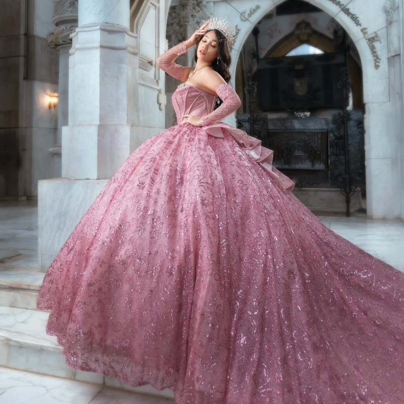Shiny Pink Princess Quinceanera Dresses Sweetheart Sequin Applique Lace Beading Crystal Tull Corset Sweet Dress Ball Gowns Vestido De Anos D