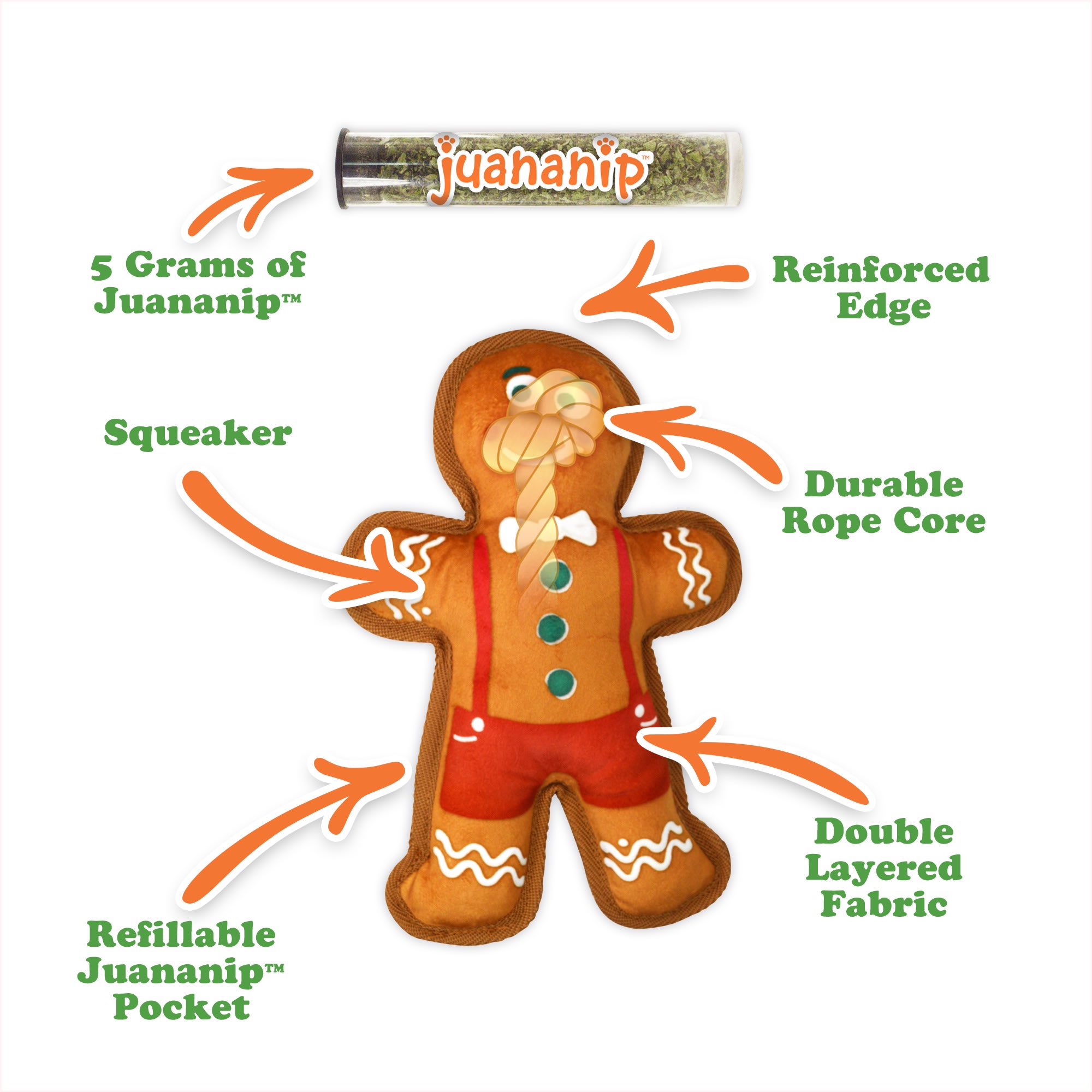 Doggijuana Tuffer Chewer Mini Refillable Gingerbread Cookie Dog Toy, Small