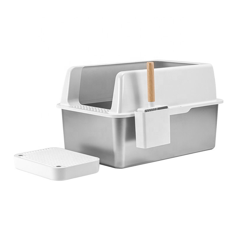 Oversized Stainless Steel Cat Litter Box Raised Enclosure Splash-Proof Material Easy Clean Odorless Open Cat Toilet Accessory