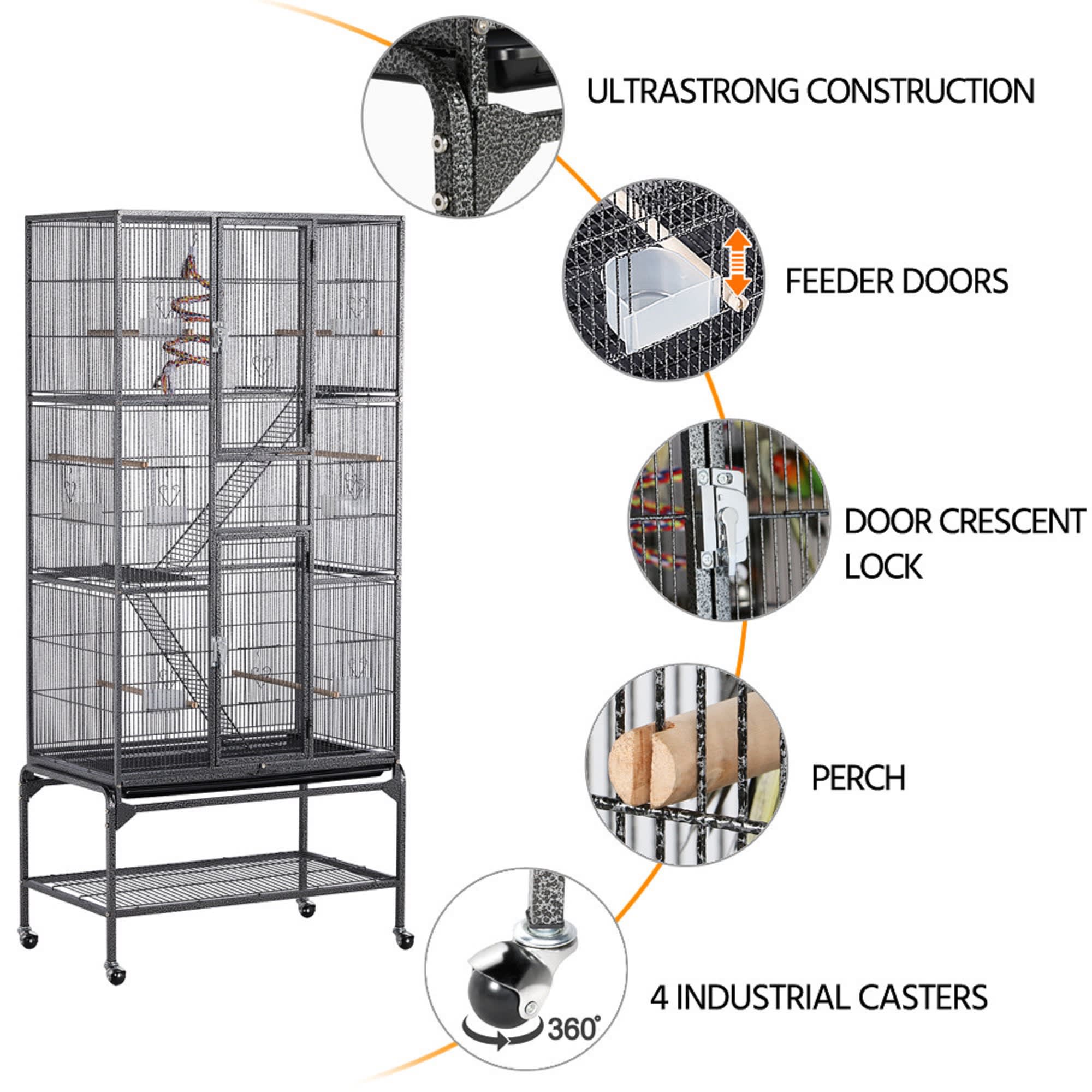 Topeakmart Black 69" Extra Large Bird Cage with Rolling Detachable Stand for Small Birds