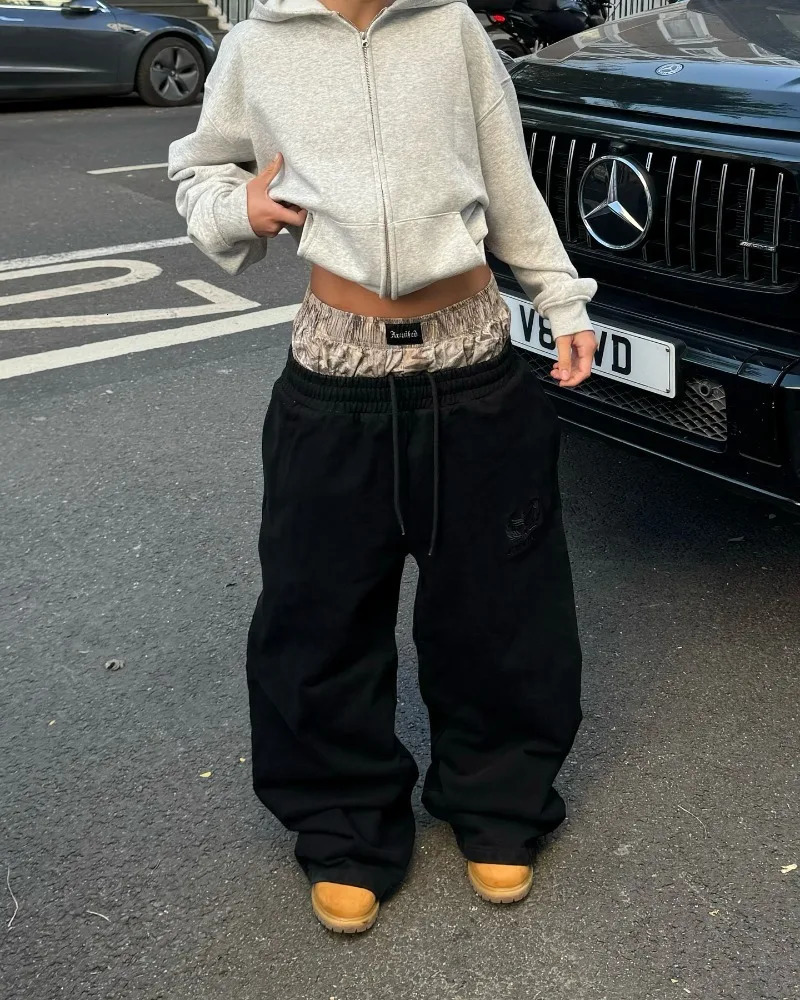 Y2K Harajuku Baggy Pants Vintage Camouflage Embroidered Double Waist Cotton Sweatpants Men Women Wide Leg Pants Streetwear 241125