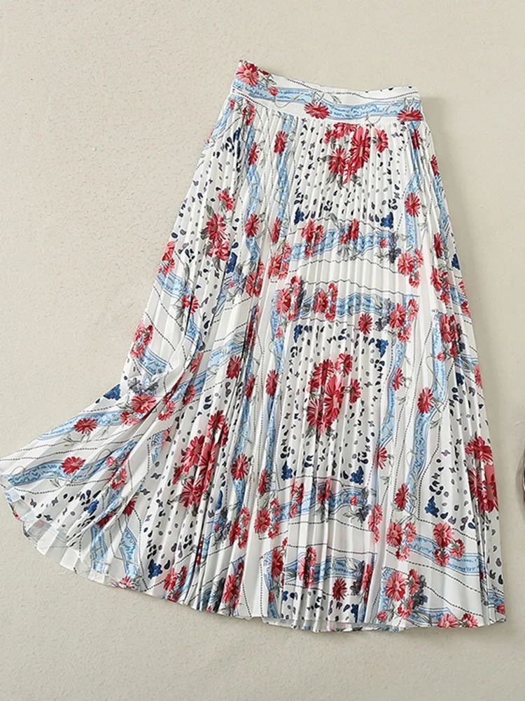 ZJYT 2 Piece Dress Sets Women Long Sleeve White Shirt Pleated Skirt Suit Spring Outfit Runway Floral Print Conjuntos De Vestidos 240423