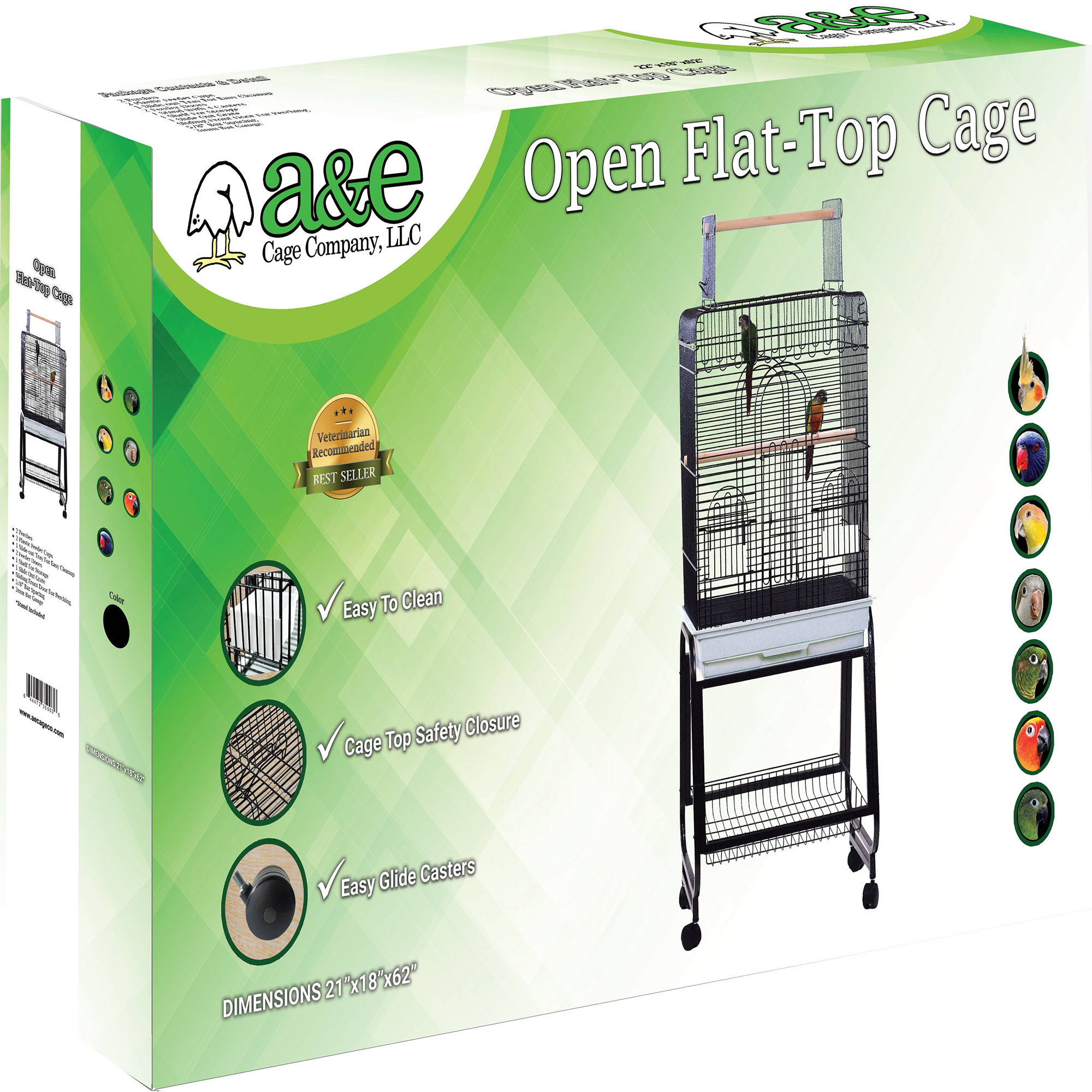 A&E Cage Company Black Play Top Bird Cage with Removable Stand, 22" L X 18" W X 62" H