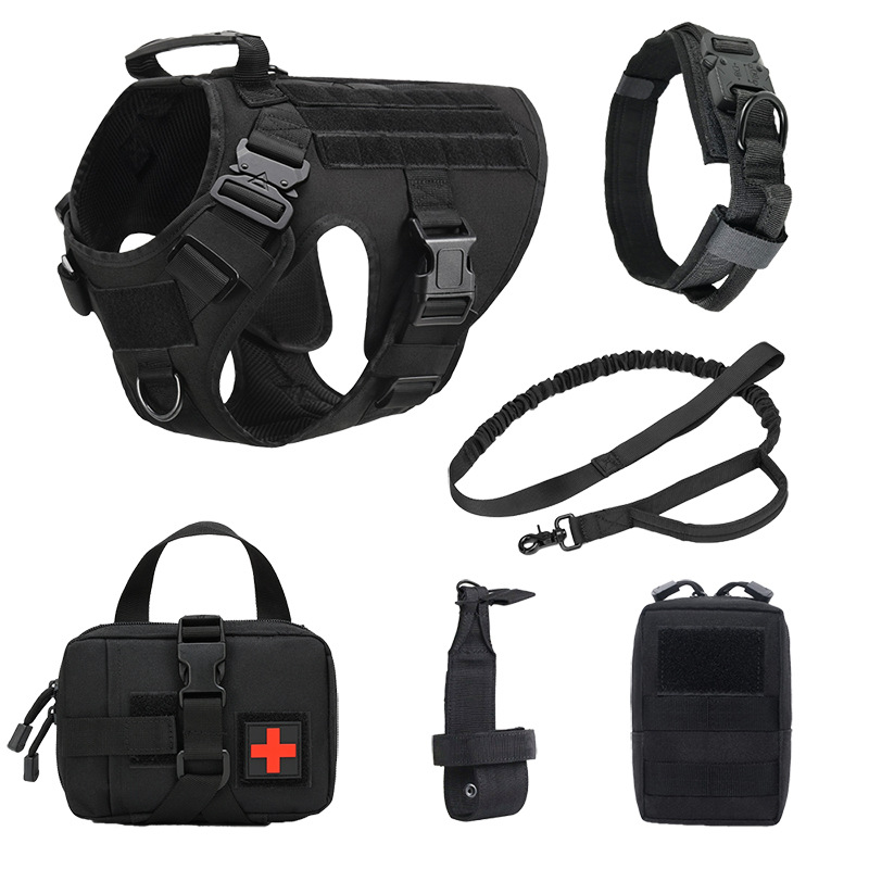 Rarewe Pet Dog Accessories Outdoor Travel Set Dog Harnesses Collars Leashes 6 Piece Set Tactical Training Harness For Large Dogs