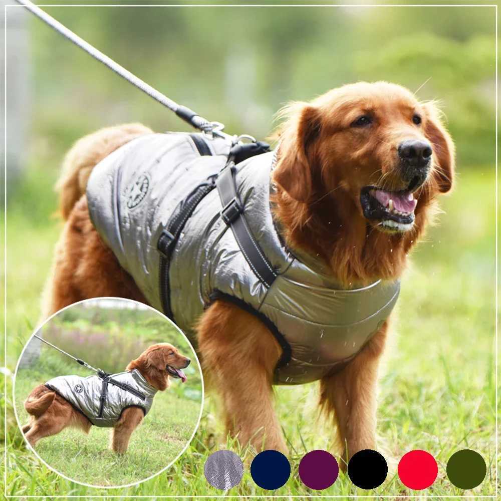 Large Pet Dog Jacket With Harness Winter Warm Dog Clothes For Labrador Waterproof Big Dog Coat Chihuahua French Bulldog OutfitsXJ241125