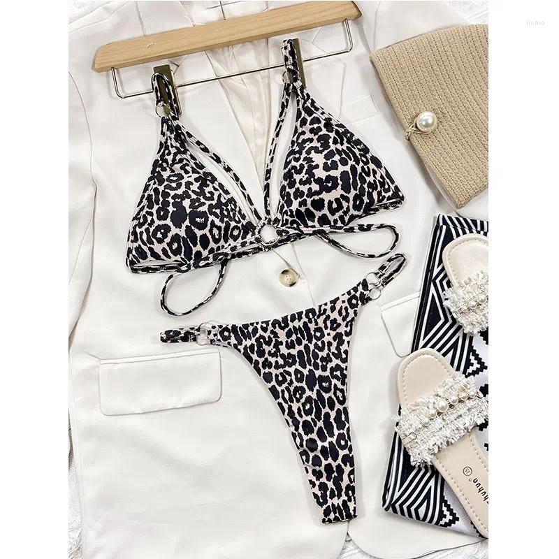 Womens Swimwear Sexy Leopard Print Swimsuit For Women Triangle Split Backless High Waist Slimming Beach Vacation Bikini