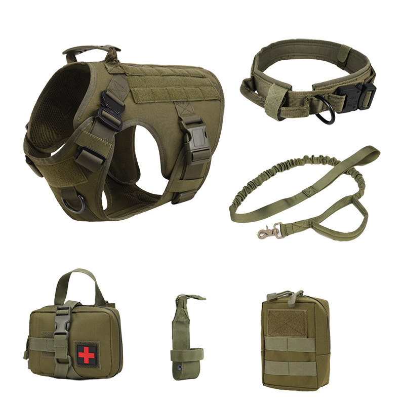 Rarewe Pet Dog Accessories Outdoor Travel Set Dog Harnesses Collars Leashes 6 Piece Set Tactical Training Harness For Large Dogs