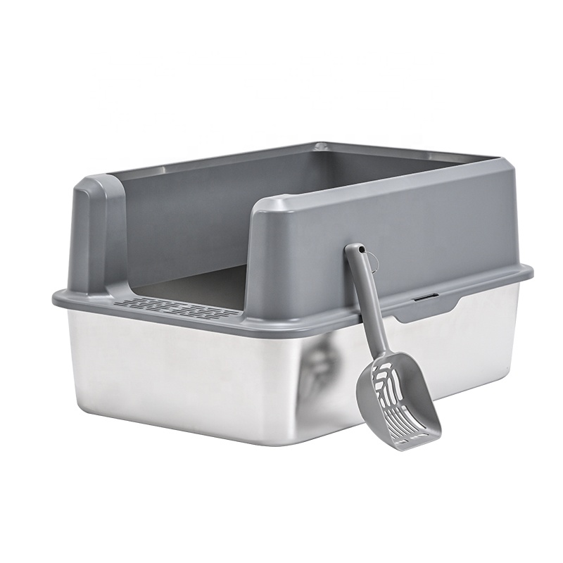 Oversized XL Large Stainless Steel Cat Litter Box Gray Non-Sticky Easy Clean Anti-Urine Leakage Lid High-Side Cats Accessories