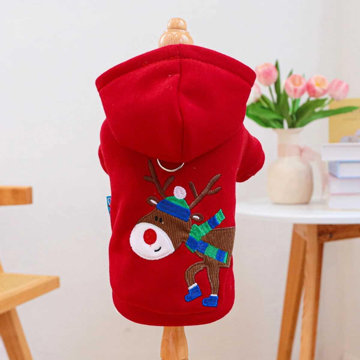 1PC Pet Clothing Cat Spring and Autumn Red Scarf Elk Christmas Hoodie Coat Suitable for Small and Medium sized DogsXJ241125