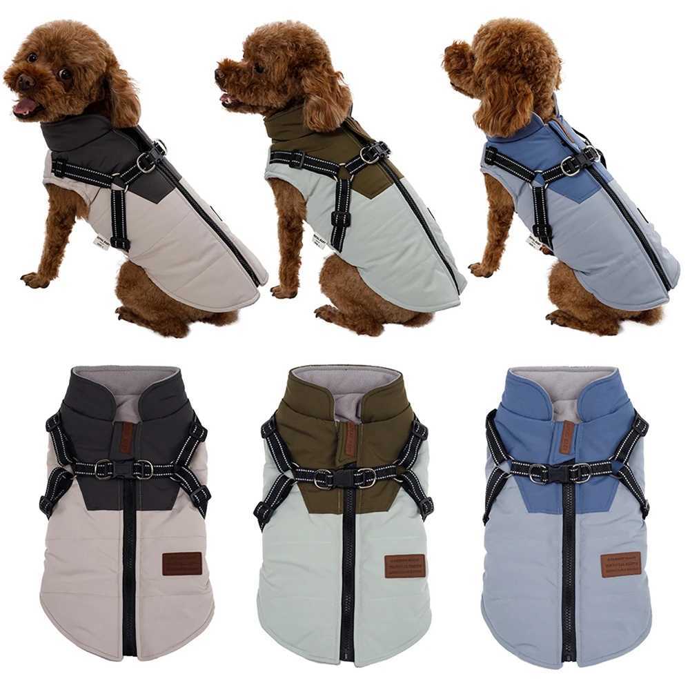 Waterproof Pet Dog Jacket With Harness Winter Warm Dog Clothes For Labrador Big Dog Coat Chihuahua French Bulldog Yorkie OutfitsXJ250109