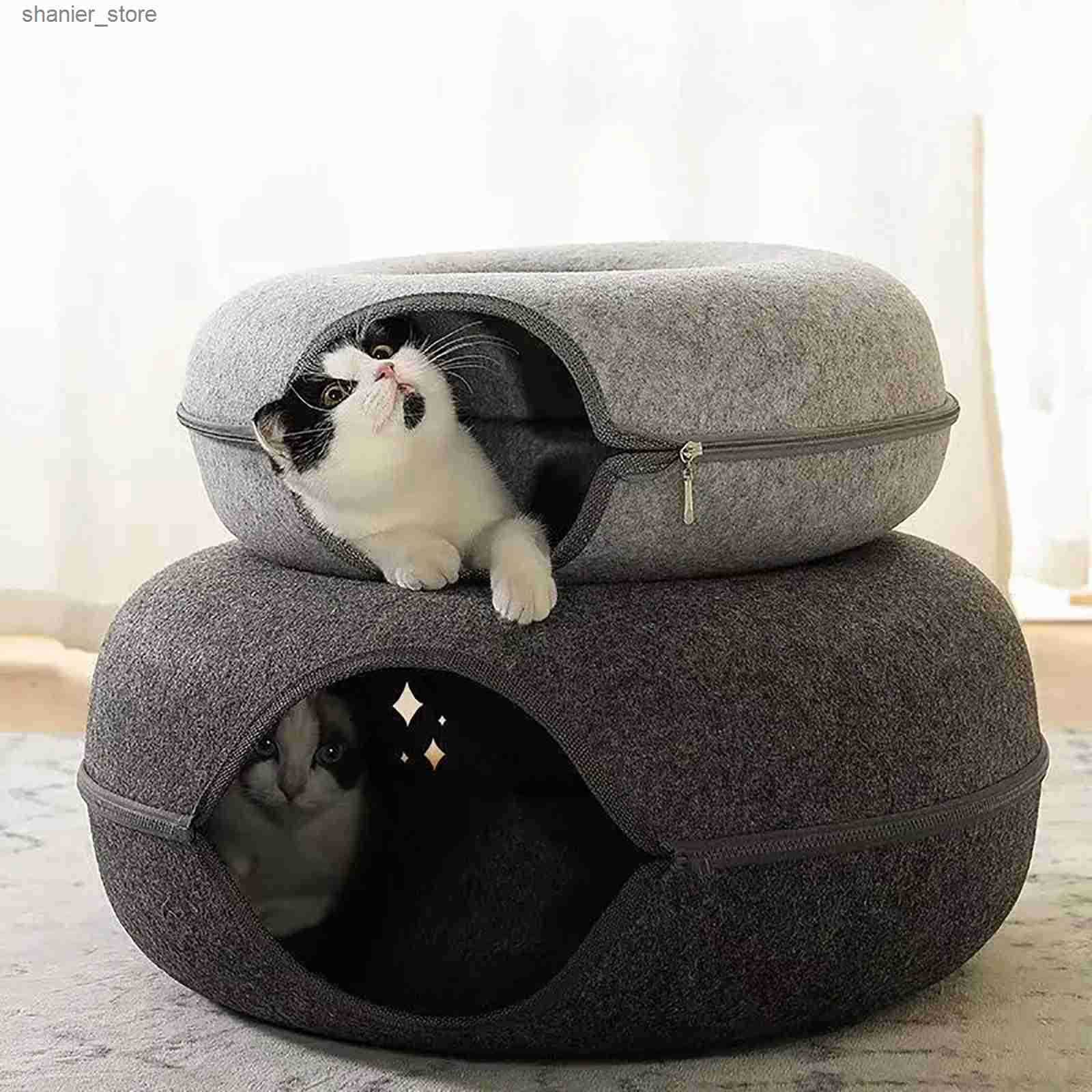 Cat Interactive Electronic Toys Sweet Donut Bed Pet Tunnel Game Toy Dual purpose Indoor Sports Equipment Training House L240910