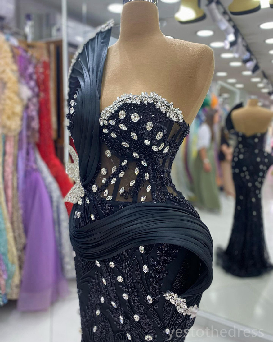 2024 Plus Size Black Prom Dresses for Black Women Promdress Illusion Mermaid Evening Dresses Elegant Beaded Lace Rhinestones Birthday Dress Reception 