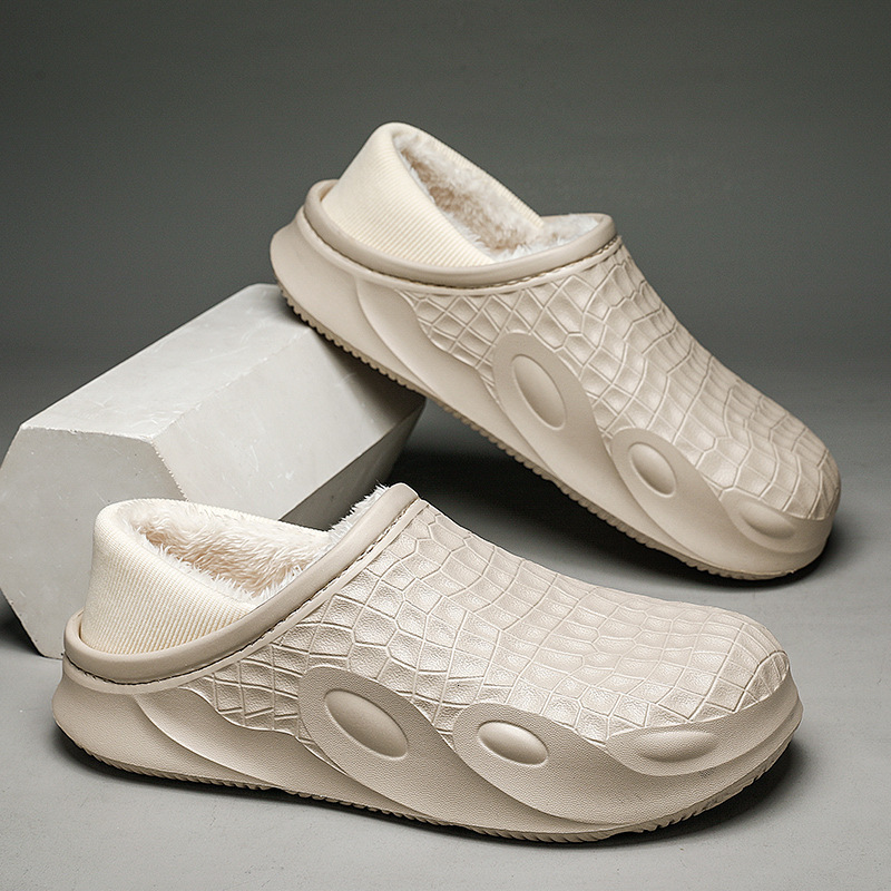 Pure color simple men in autumn winter, soled for indoor outdoor wear, anti slip slippers with thick veet and warm cotton shoes