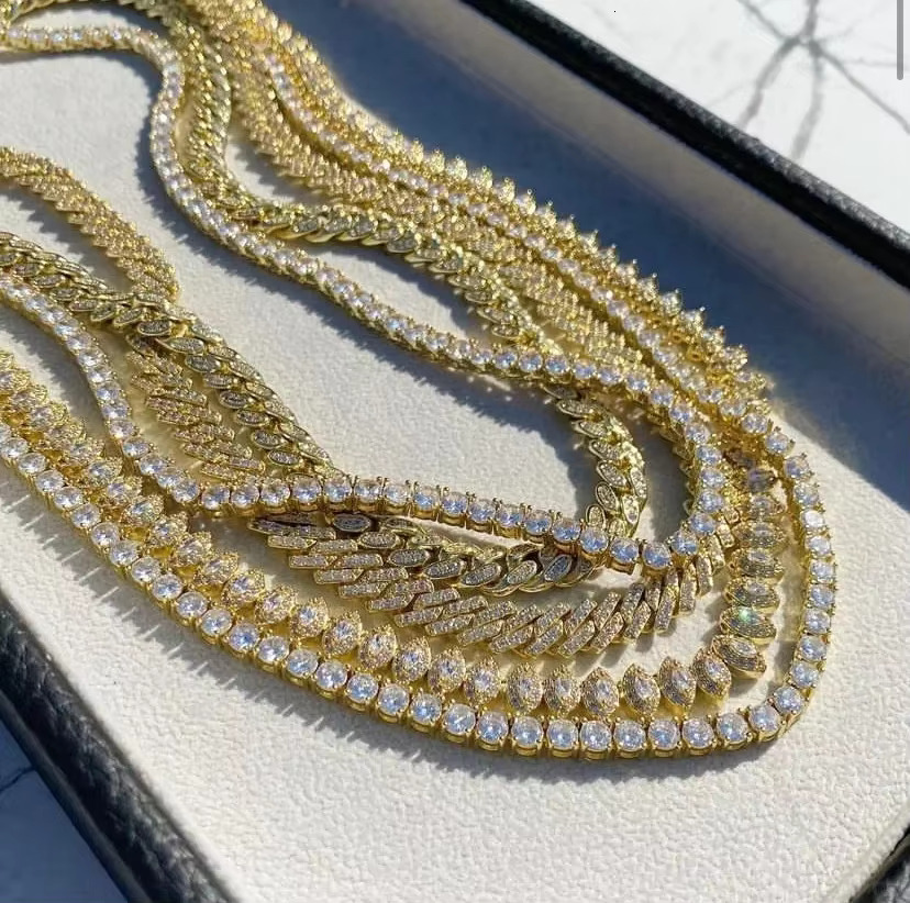 Moissanite necklace Hiphop Cuban Chains lab dias - Jewelry for Men, Real Gold, , 9k 10k Gold
