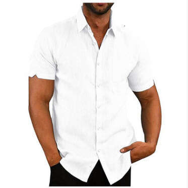 Summer Collar Solid Color Short Sleeved Button Men's En Ing Clothing B2