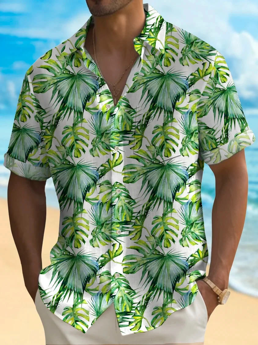 Beach Hawaiian Casual Mens Shirt Outdoor Street Daily Fall Turndown Short Sleeve Fashion Buttoned for Boys 240419
