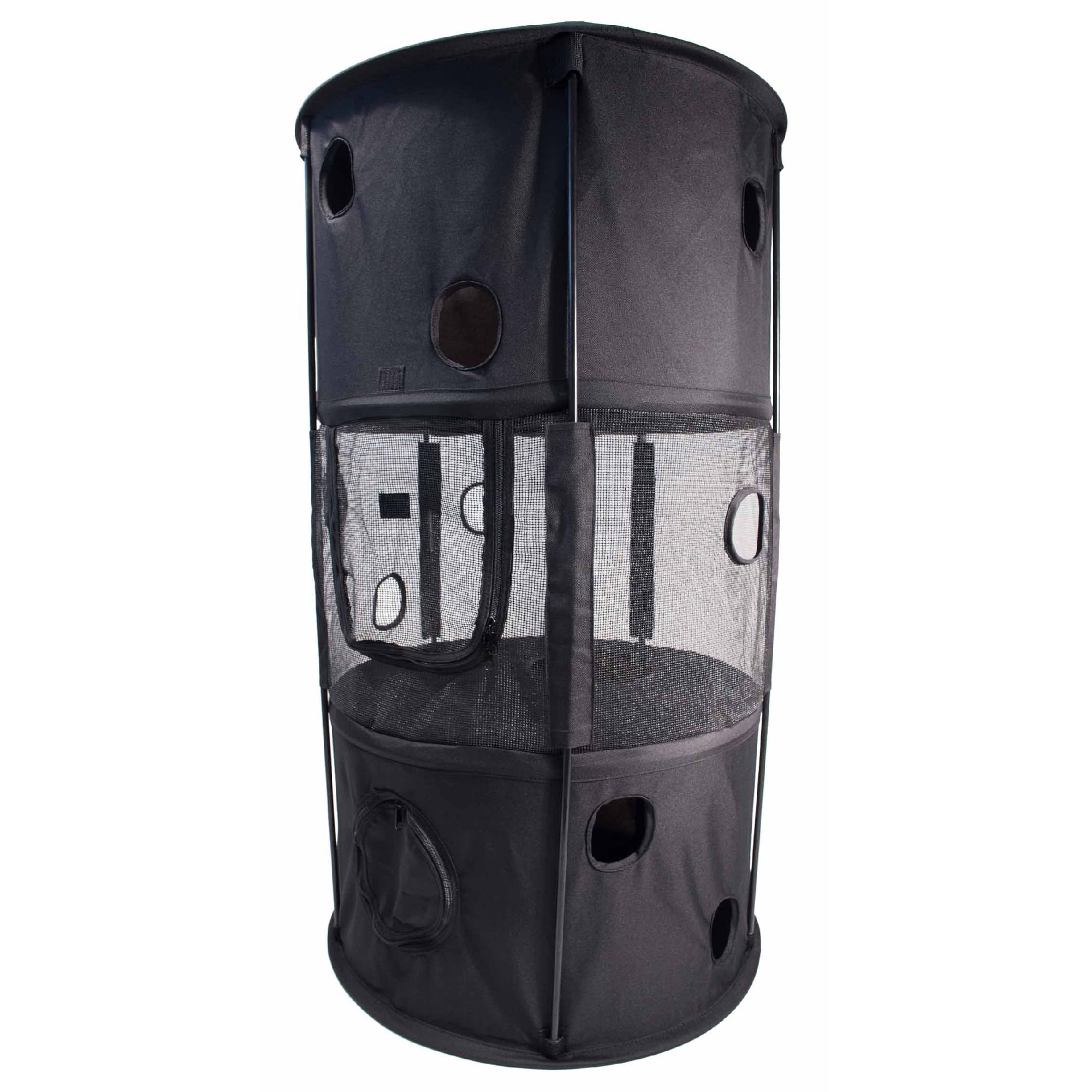 Pet Life Black Climbertree Circular Obstacle Play-Active Travel Collapsible Travel Cat House, 13.2" L X 13.2" W X 39.4" H